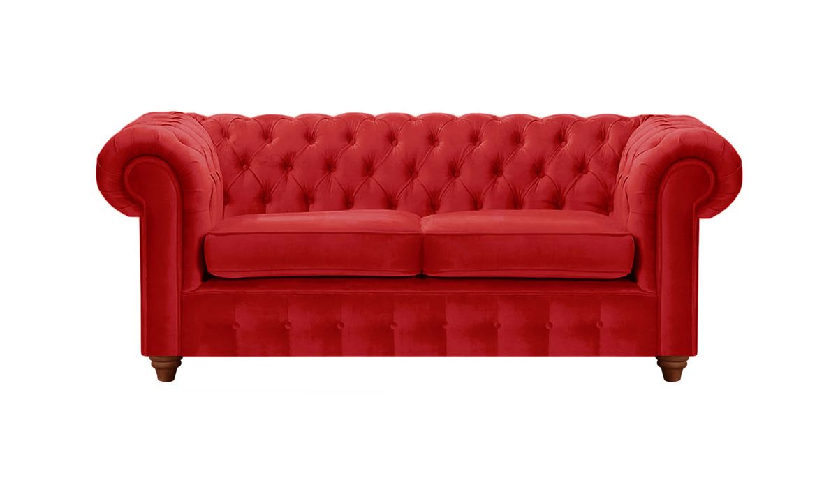 Canapé deux places Chesterfield Max, rouge - Velluto 7, Couleur des pieds: Chêne foncé