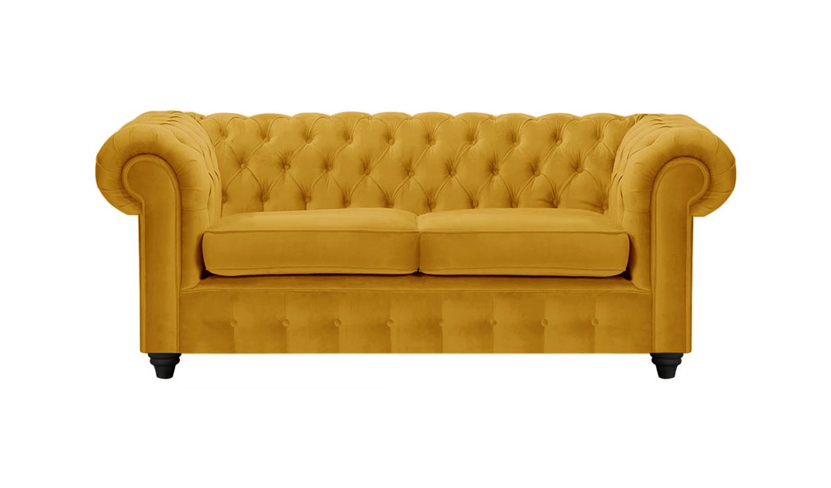 Canapé deux places Chesterfield Max, moutarde - Velluto 8, Couleur des pieds: Noir