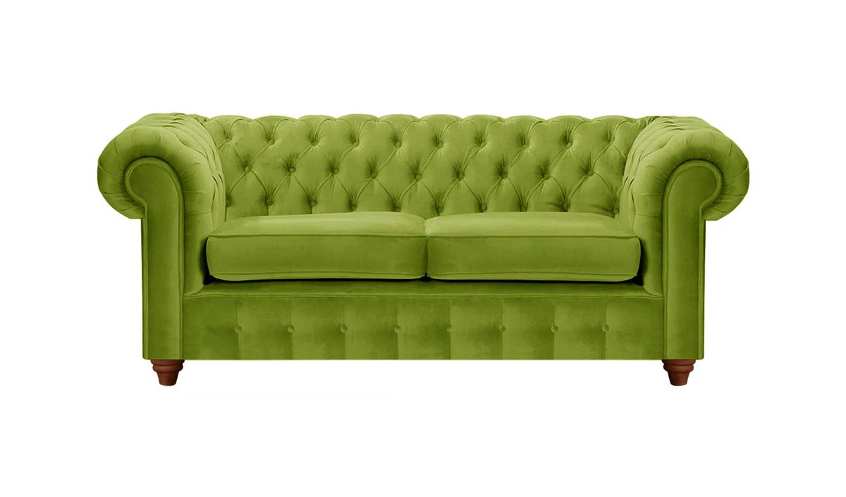 Canapé deux places Chesterfield Max, olive - Velluto 9, Couleur des pieds: Chêne foncé
