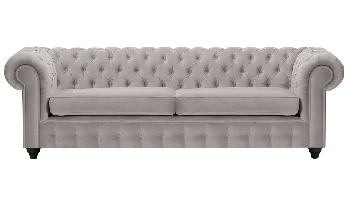 Canapé trois places Chesterfield Max, gris éléphant - Velluto 17, Couleur des pieds: Noir