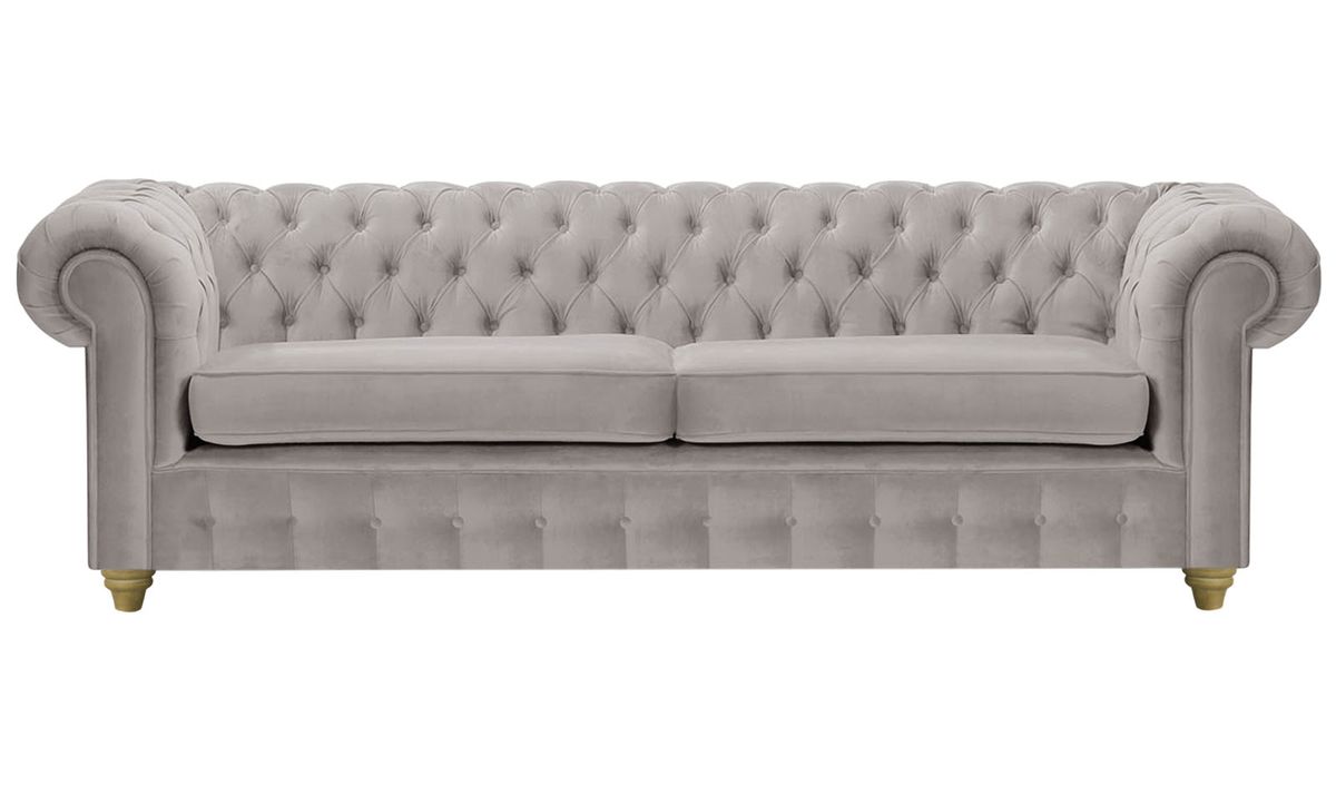 Canapé trois places Chesterfield Max, gris éléphant - Velluto 17, Couleur des pieds: Noir wax