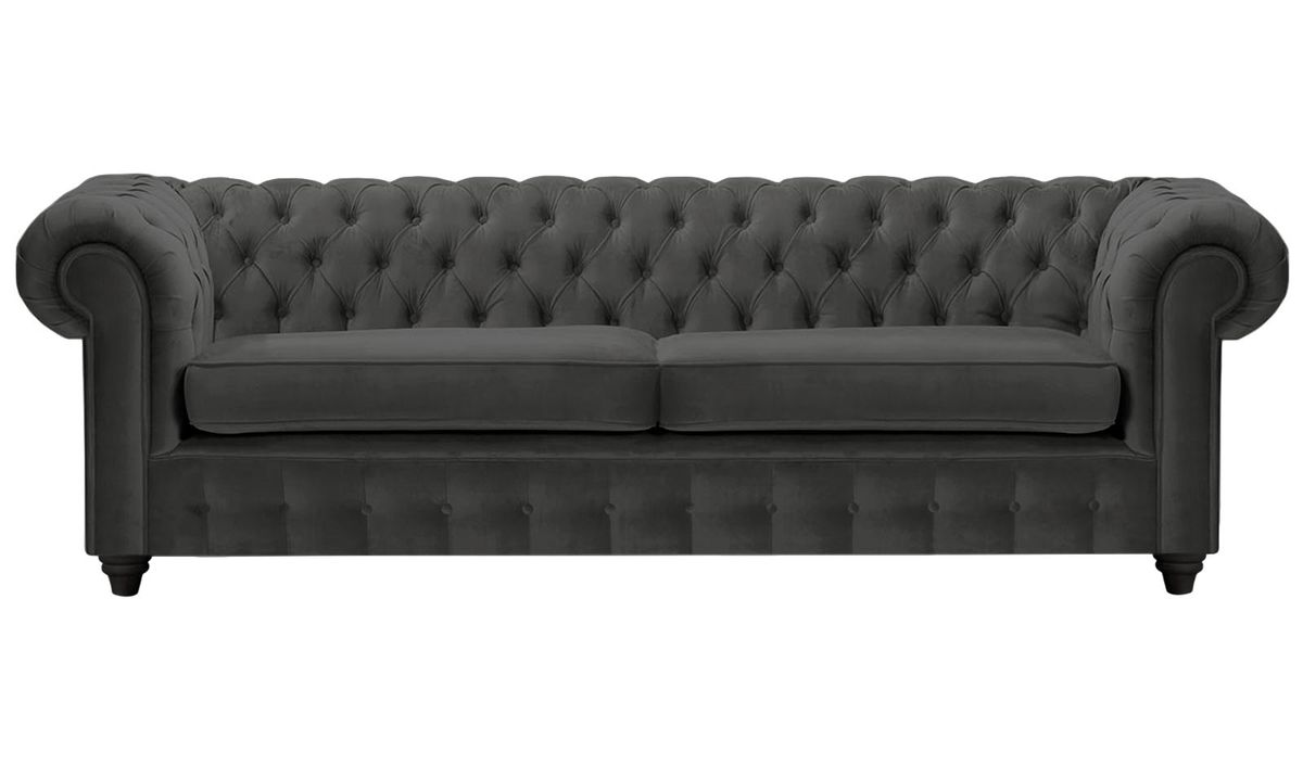 Canapé trois places Chesterfield Max, noir - Velluto 20, Couleur des pieds: Noir