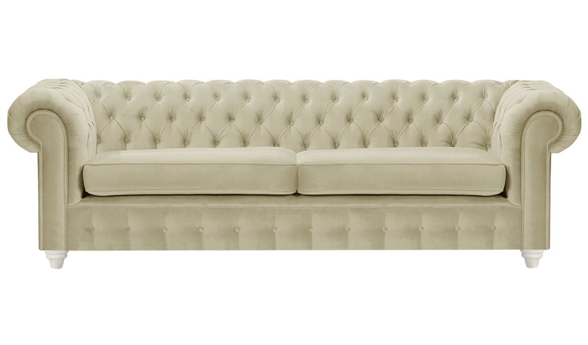 Canapé trois places Chesterfield Max, beige - Velluto 3, Couleur des pieds: Blanc
