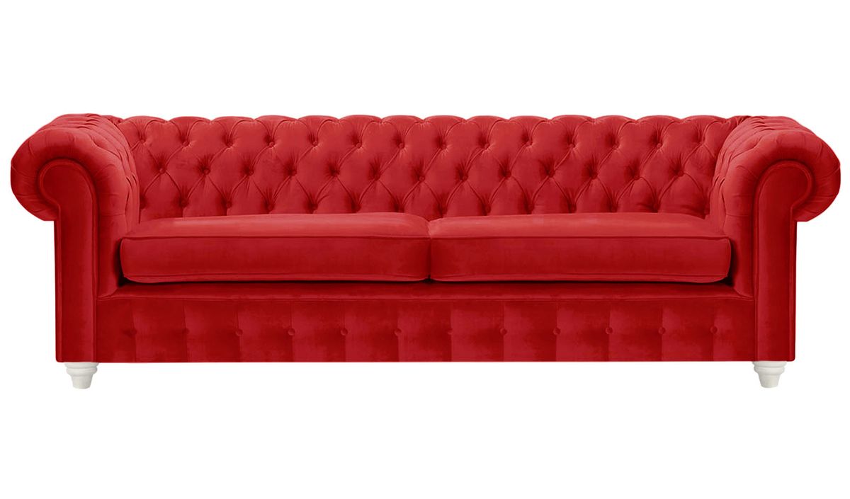Canapé trois places Chesterfield Max, rouge - Velluto 7, Couleur des pieds: Blanc