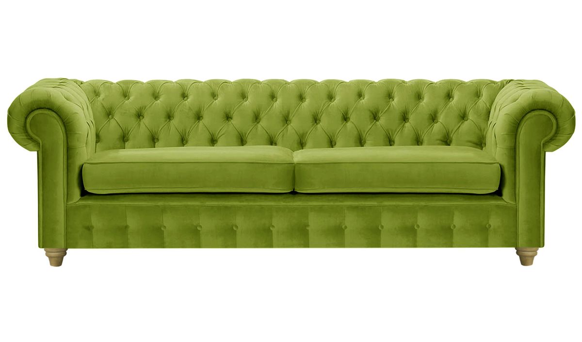 Canapé trois places Chesterfield Max, olive - Velluto 9, Couleur des pieds: Noir wax