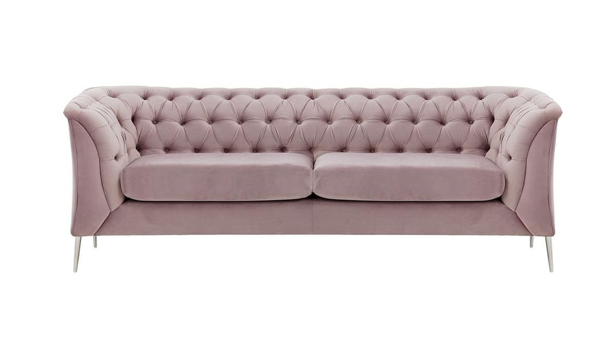 Canapé 2,5 places Chesterfield Modern, lila/rose - Velluto 14, Couleur des pieds: Métal chromé