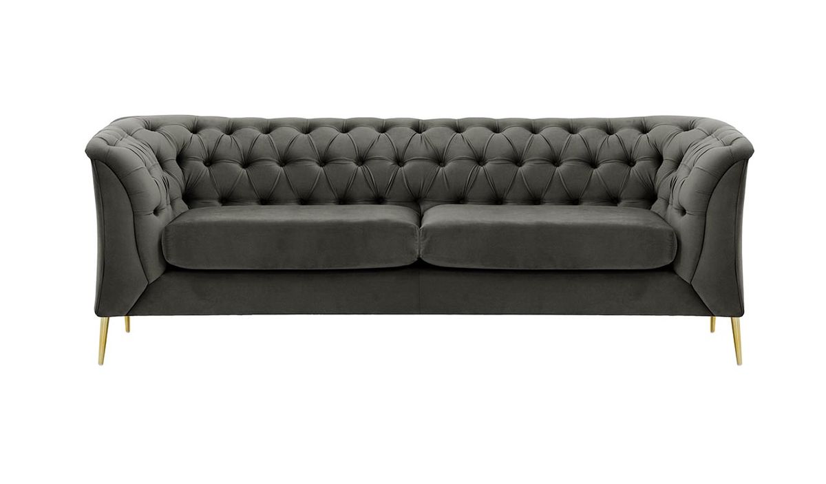 Canapé 2,5 places Chesterfield Modern, graphite - Velluto 19, Couleur des pieds: Métal doré