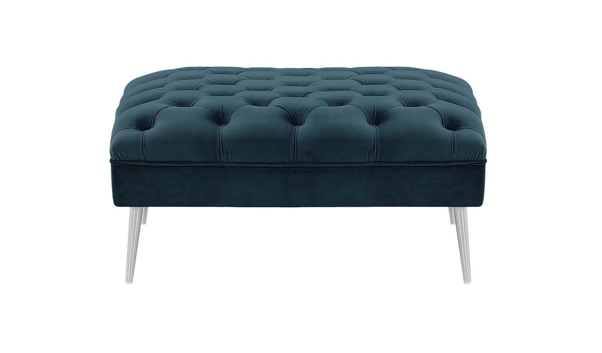 Pouf Chesterfield Modern, bleu - Velluto 11, Couleur des pieds: Métal chromé