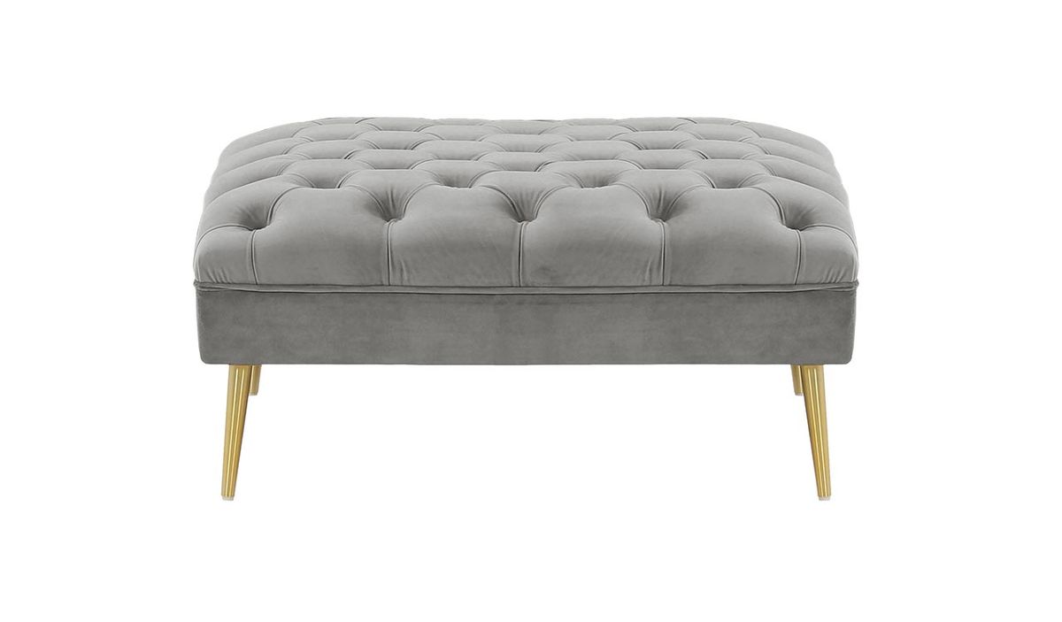 Pouf Chesterfield Modern, gris clair - Velluto 15, Couleur des pieds: Métal doré