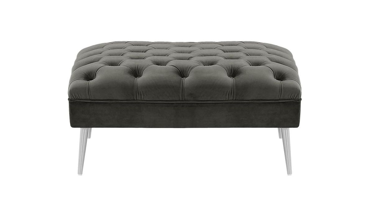Pouf Chesterfield Modern, graphite - Velluto 19, Couleur des pieds: Métal chromé