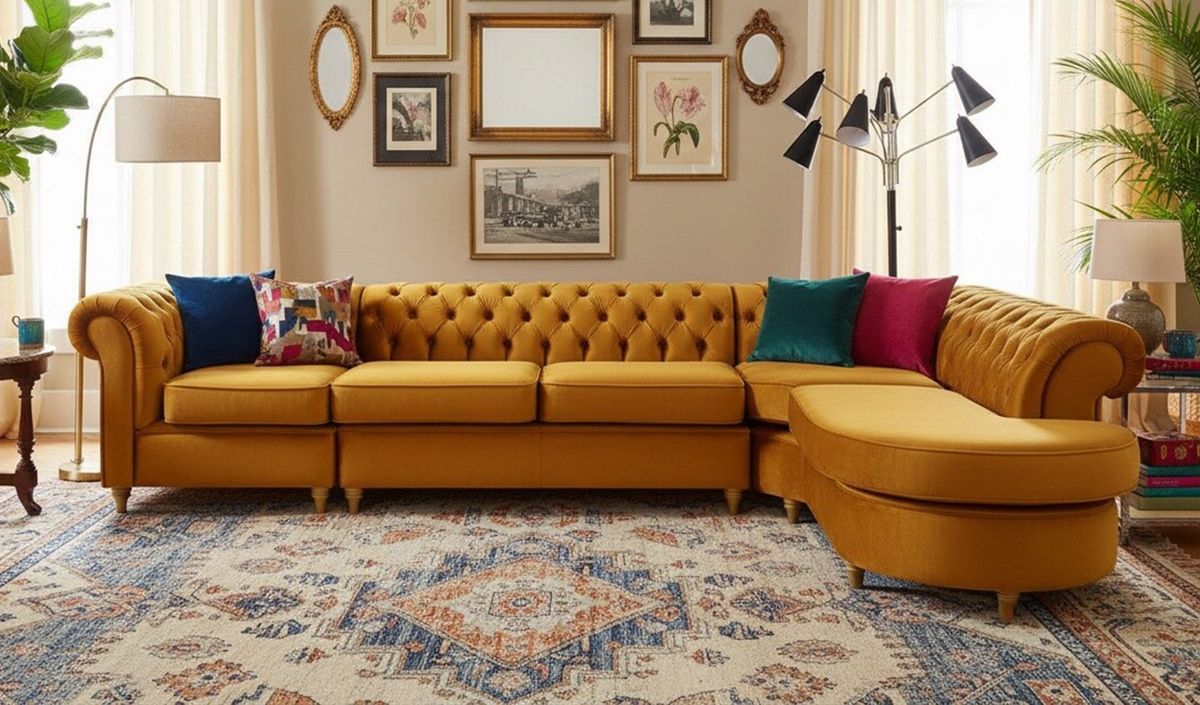 Chesterfield - Canapé d’angle droit modulaire.