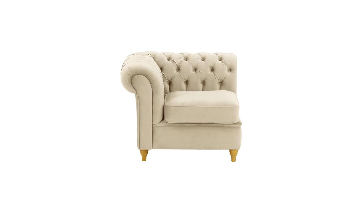 Chesterfield – Module extrémité gauche une personne (1L), beige clair - Velluto 2, Couleur des pieds: Chêne clair
