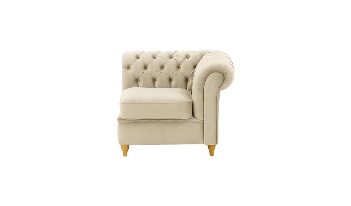 Chesterfield – Module d’extrémité droite une place (1R), beige clair - Velluto 2, Couleur des pieds: Chêne clair