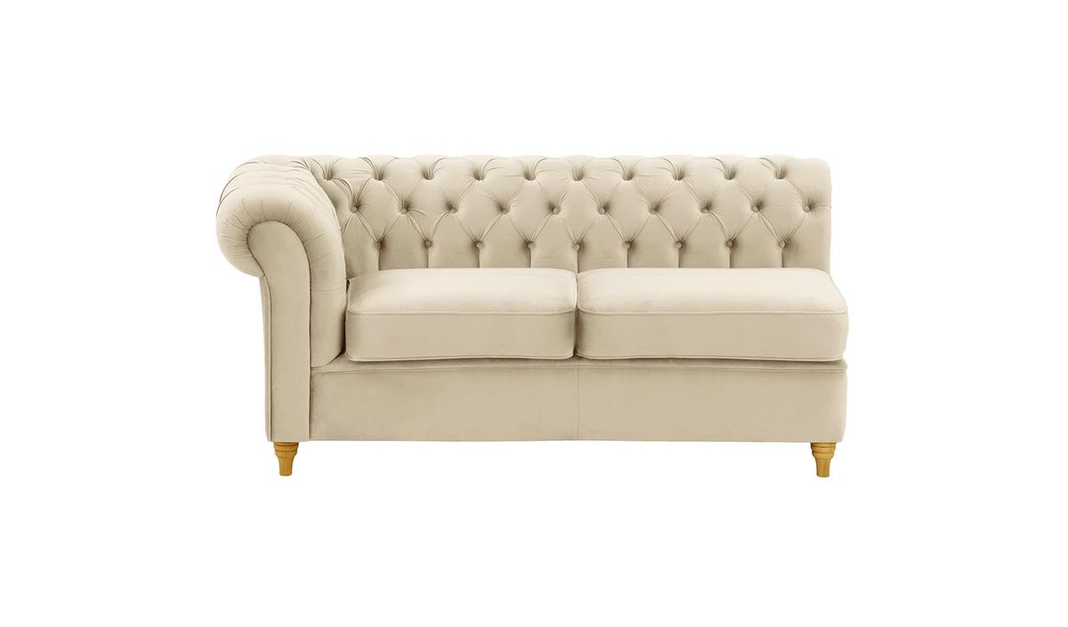 Chesterfield- Module d’extrémité gauche deux places (2L), beige clair - Velluto 2, Couleur des pieds: Chêne clair
