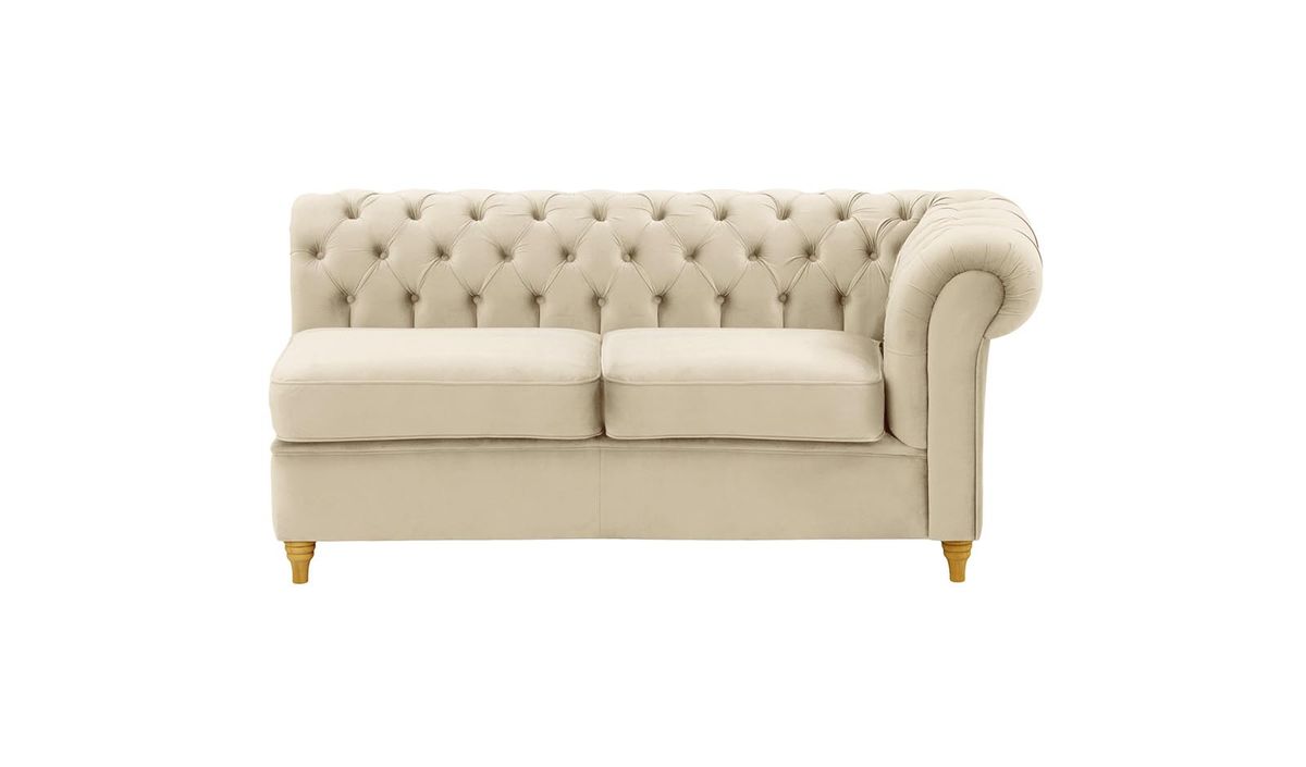 Chesterfield- Module d’extrémité droite deux places (2R), beige clair - Velluto 2, Couleur des pieds: Chêne clair