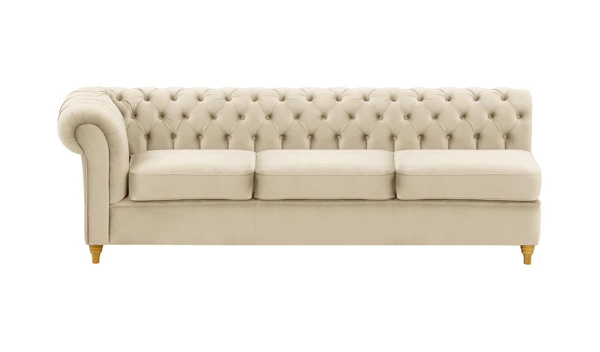 Chesterfield - Module d’extrémité gauche trois places (3L), beige clair - Velluto 2, Couleur des pieds: Chêne clair