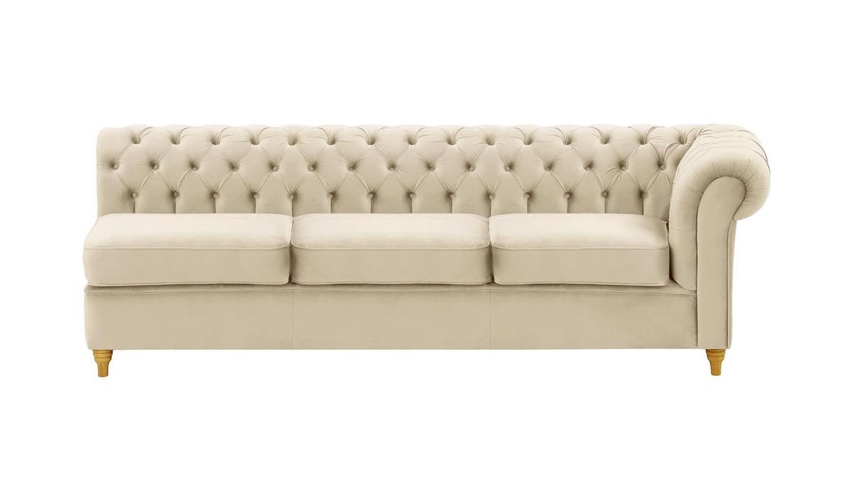 Chesterfield- Module d’extrémité droite trois places (3R), beige clair - Velluto 2, Couleur des pieds: Chêne clair