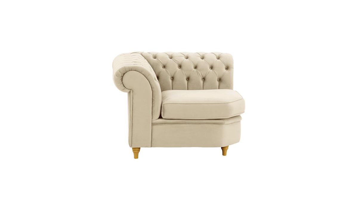 Chesterfield- Module d’angle (CM), beige clair - Velluto 2, Couleur des pieds: Chêne clair