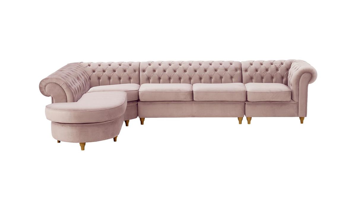 Chesterfield - Canapé d’angle gauche modulaire., lila/rose - Velluto 14, Couleur des pieds: Chêne clair