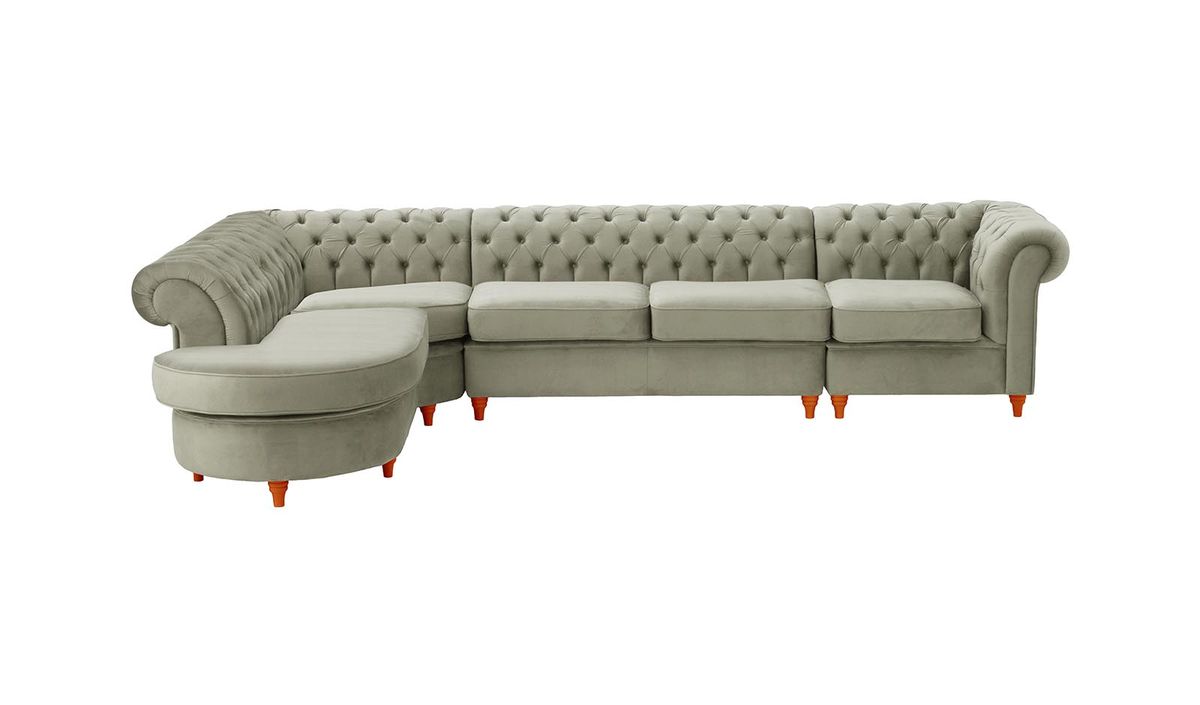 Chesterfield - Canapé d’angle gauche modulaire., gris clair - Velluto 15, Couleur des pieds: aveo