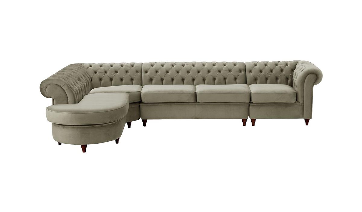 Chesterfield - Canapé d’angle gauche modulaire., gris éléphant - Velluto 17, Couleur des pieds: Chêne foncé