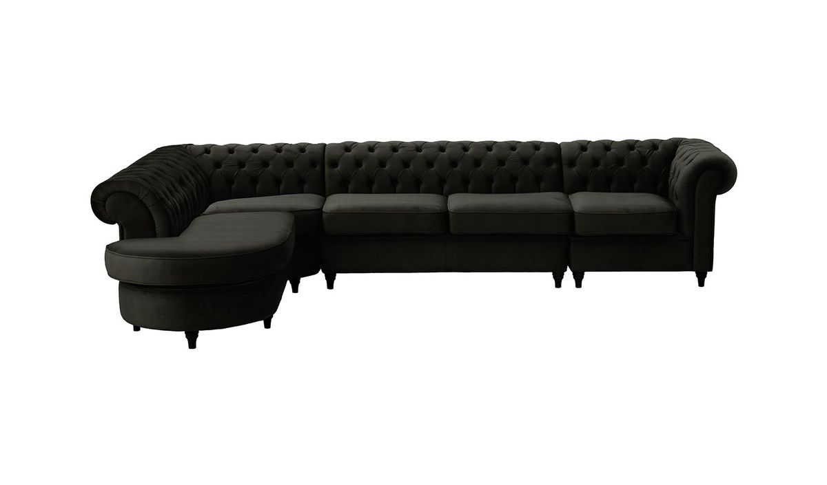 Chesterfield - Canapé d’angle gauche modulaire., noir - Velluto 20, Couleur des pieds: Noir