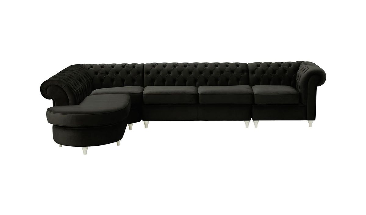 Chesterfield - Canapé d’angle gauche modulaire., noir - Velluto 20, Couleur des pieds: Blanc