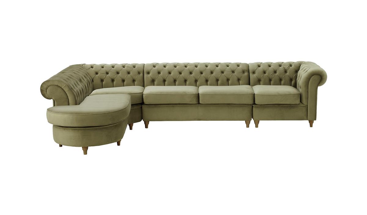 Chesterfield - Canapé d’angle gauche modulaire., beige - Velluto 3, Couleur des pieds: Noir wax