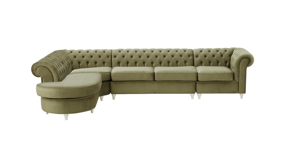 Chesterfield - Canapé d’angle gauche modulaire., beige - Velluto 3, Couleur des pieds: Blanc