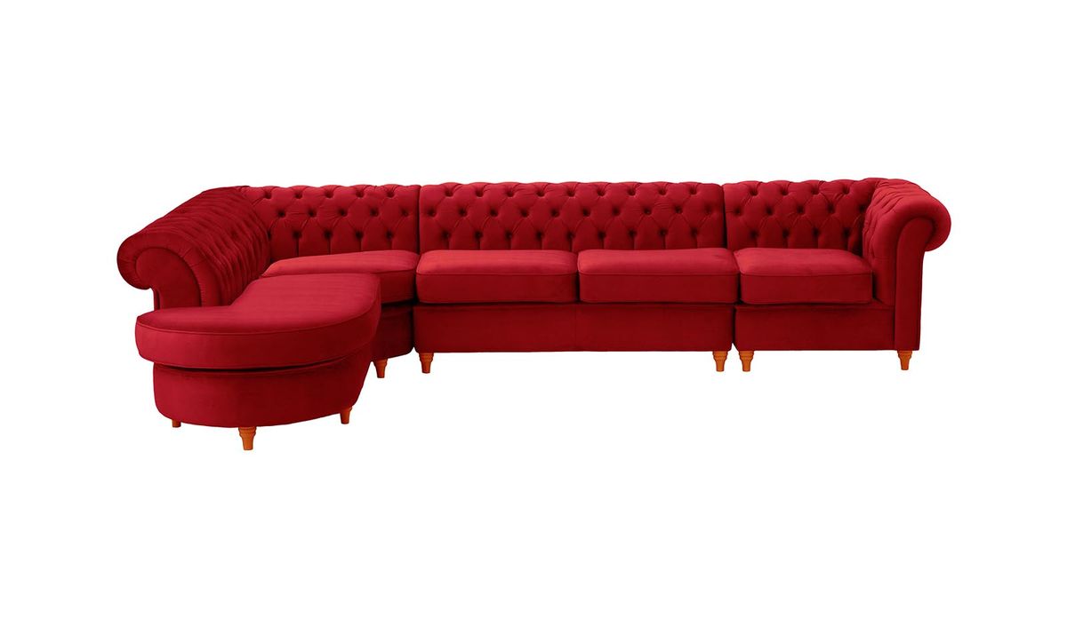 Chesterfield - Canapé d’angle gauche modulaire., rouge - Velluto 7, Couleur des pieds: aveo