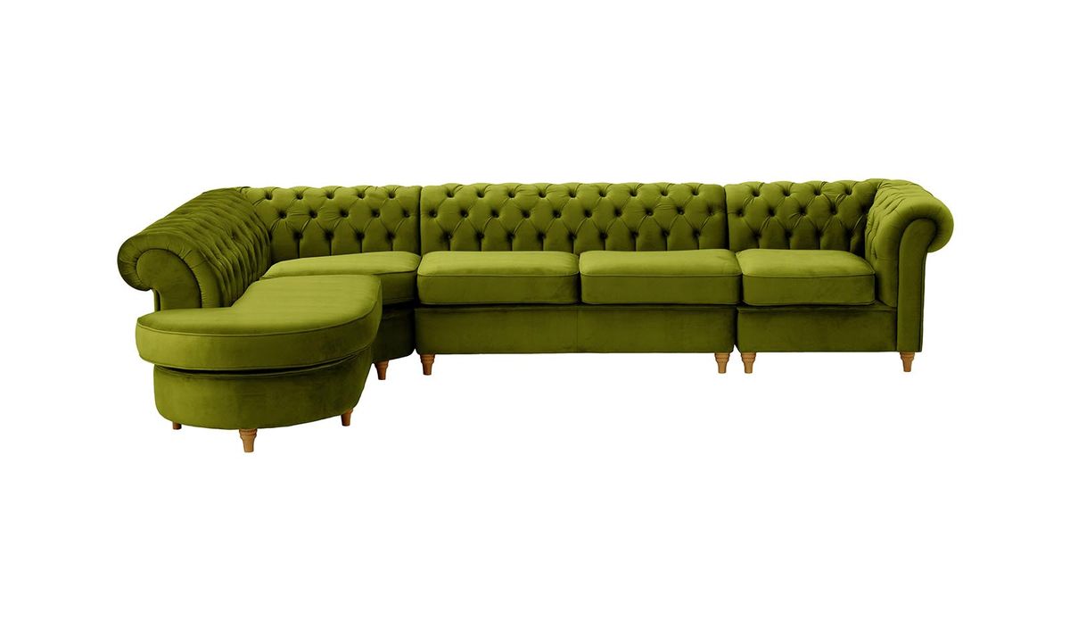 Chesterfield - Canapé d’angle gauche modulaire., olive - Velluto 9, Couleur des pieds: Chêne clair