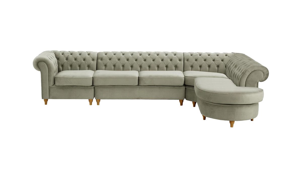 Chesterfield - Canapé d’angle droit modulaire., gris clair - Velluto 15, Couleur des pieds: Chêne clair