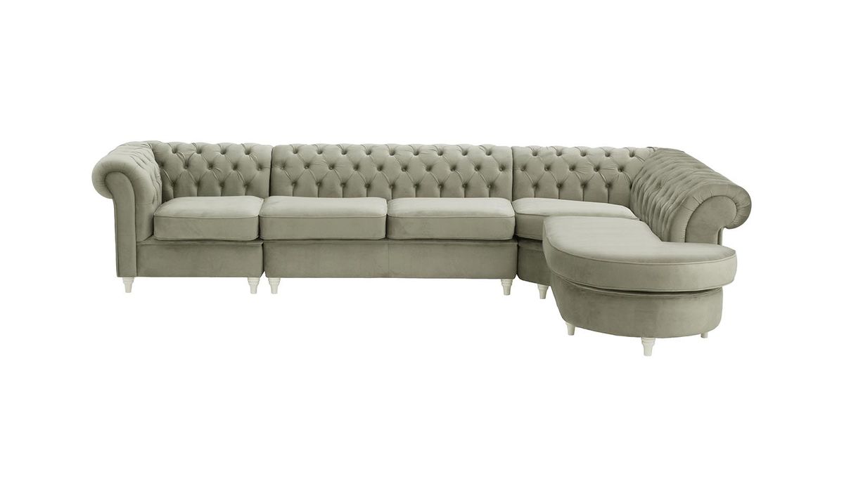 Chesterfield - Canapé d’angle droit modulaire., gris clair - Velluto 15, Couleur des pieds: Blanc