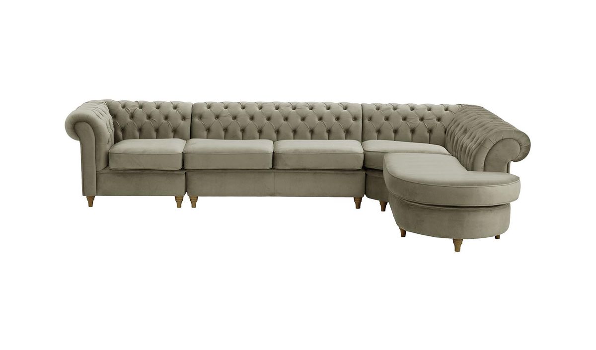 Chesterfield - Canapé d’angle droit modulaire., gris éléphant - Velluto 17, Couleur des pieds: Noir wax
