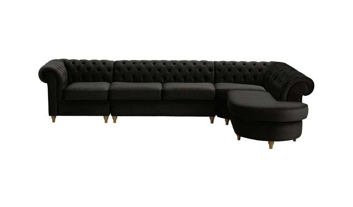 Chesterfield - Canapé d’angle droit modulaire., noir - Velluto 20, Couleur des pieds: Noir wax