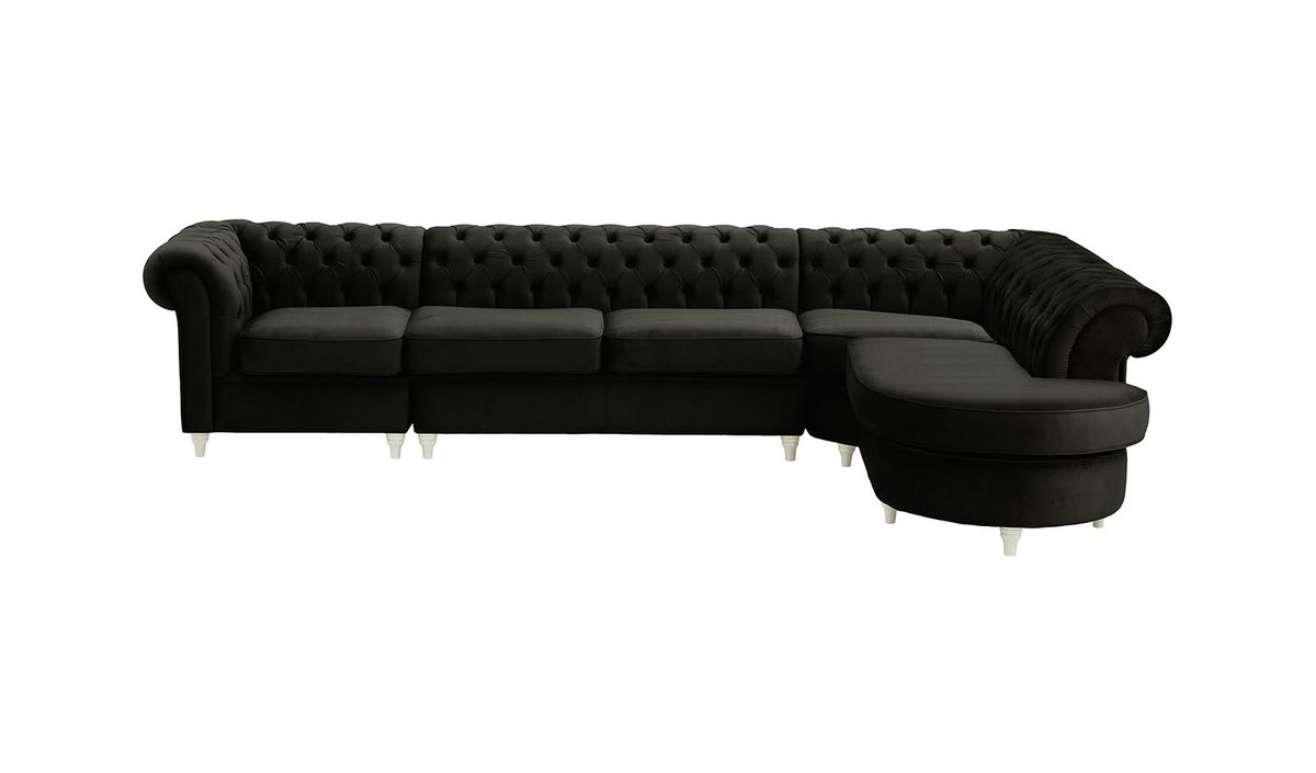 Chesterfield - Canapé d’angle droit modulaire., noir - Velluto 20, Couleur des pieds: Blanc