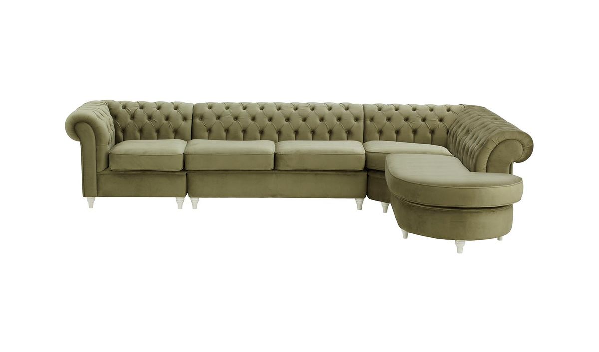 Chesterfield - Canapé d’angle droit modulaire., beige - Velluto 3, Couleur des pieds: Blanc