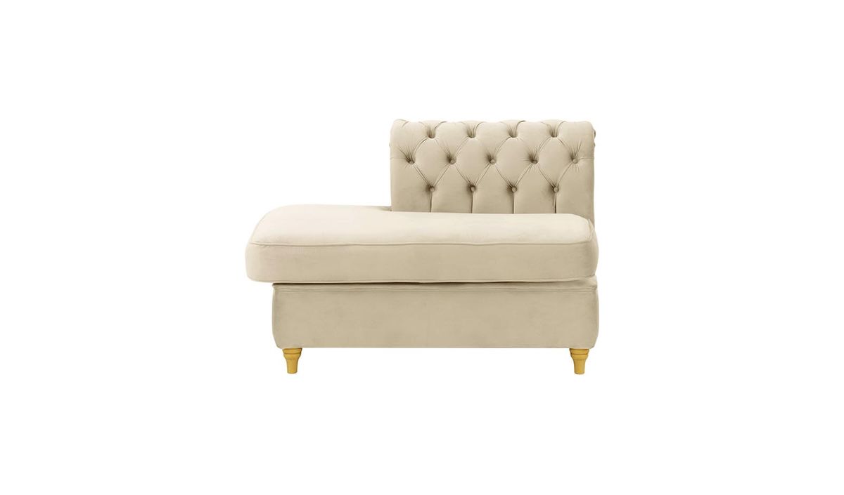 Chesterfield - Module d’extrémité carrée gauche (ESL), beige clair - Velluto 2, Couleur des pieds: Chêne clair