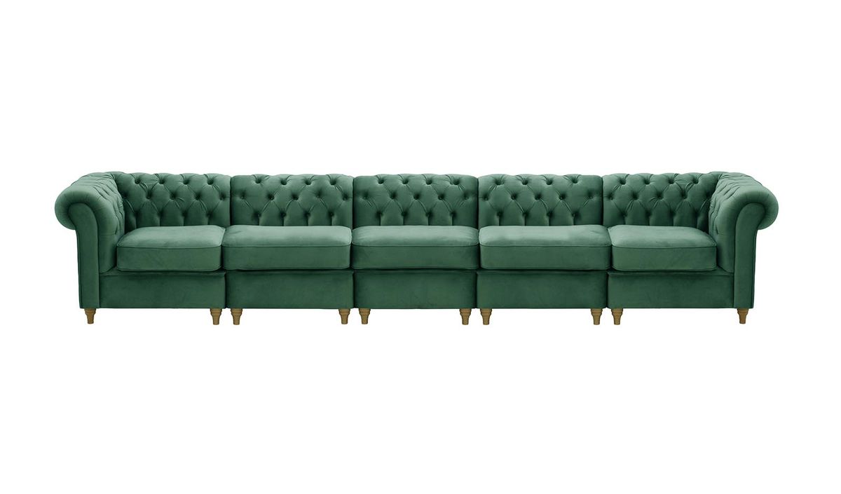 Chesterfield – Canapé Modulaire, bleu - Velluto 12, Couleur des pieds: Noir wax