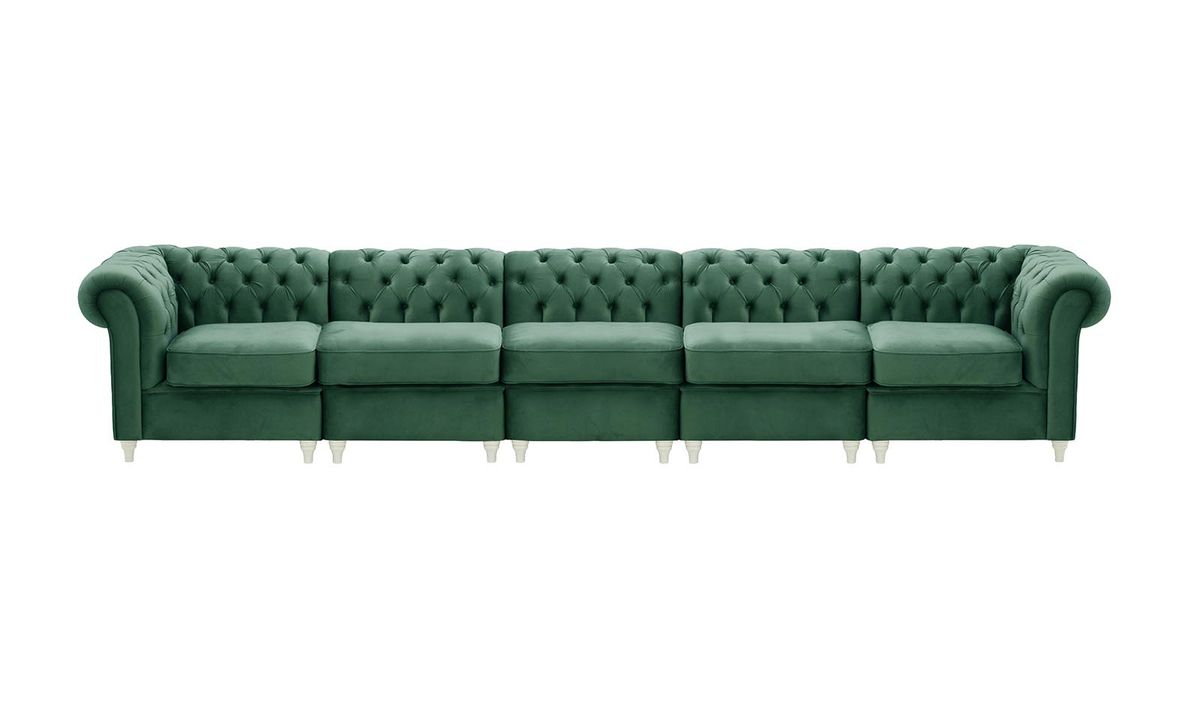 Chesterfield – Canapé Modulaire, bleu - Velluto 12, Couleur des pieds: Blanc