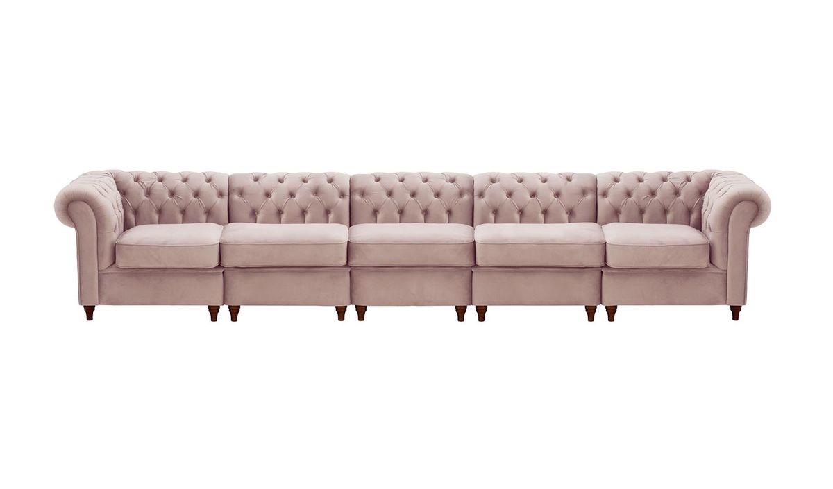 Chesterfield – Canapé Modulaire, lila/rose - Velluto 14, Couleur des pieds: Chêne foncé