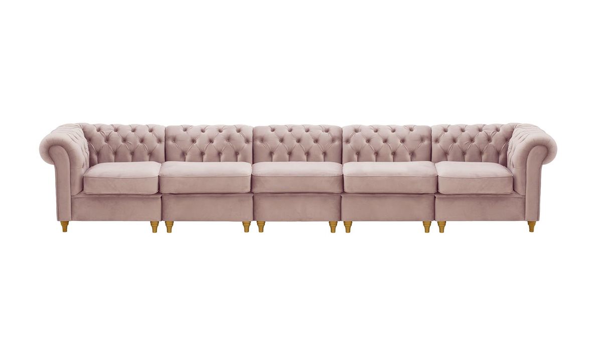 Chesterfield – Canapé Modulaire, lila/rose - Velluto 14, Couleur des pieds: Chêne clair