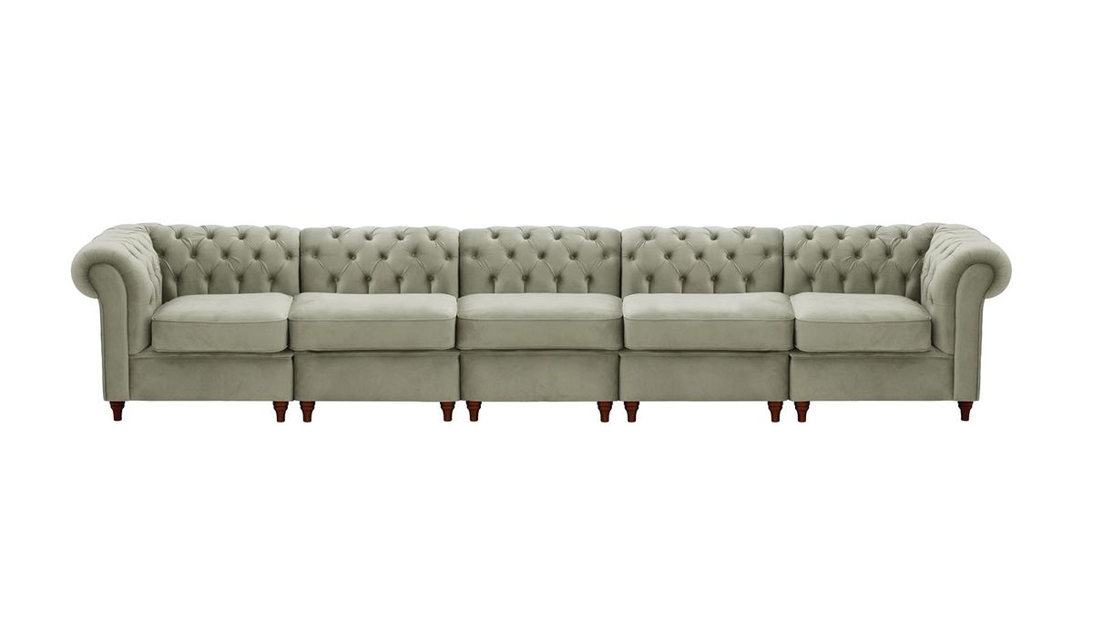 Chesterfield – Canapé Modulaire, gris clair - Velluto 15, Couleur des pieds: Chêne foncé