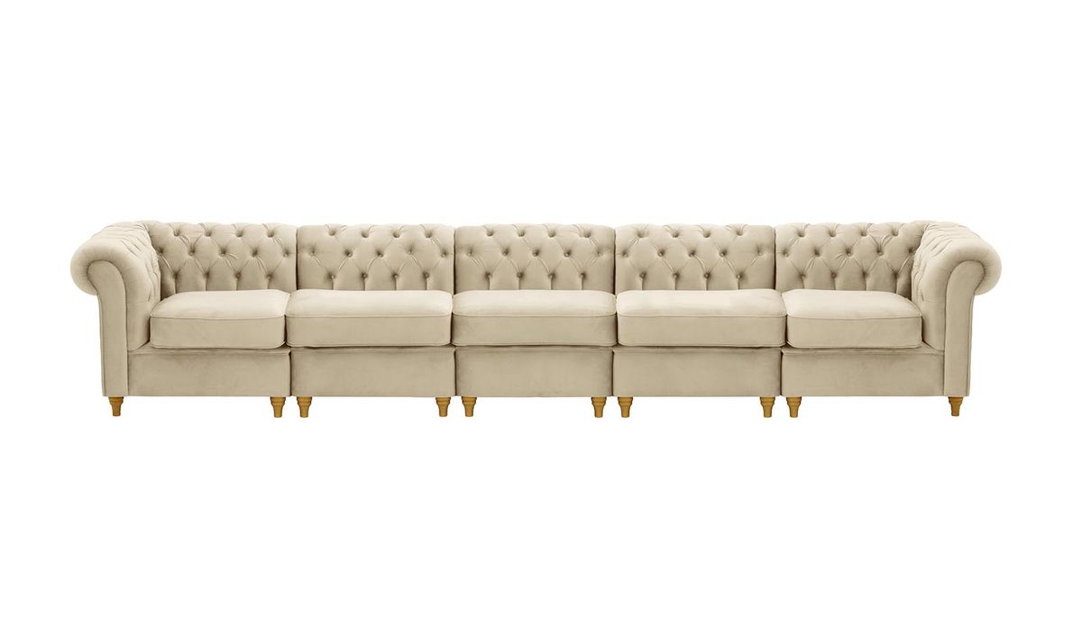 Chesterfield – Canapé Modulaire, beige clair - Velluto 2, Couleur des pieds: Chêne clair