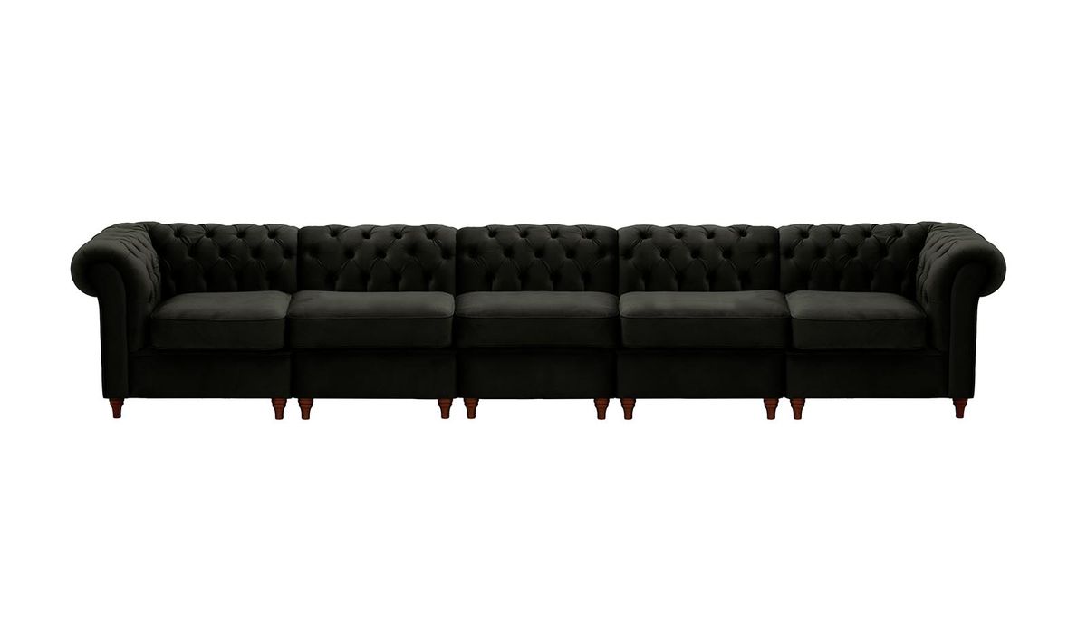 Chesterfield – Canapé Modulaire, noir - Velluto 20, Couleur des pieds: Chêne foncé
