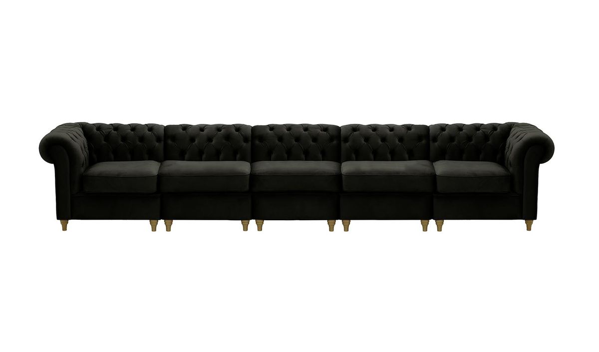 Chesterfield – Canapé Modulaire, noir - Velluto 20, Couleur des pieds: Noir wax