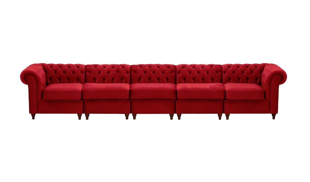 Chesterfield – Canapé Modulaire, rouge - Velluto 7, Couleur des pieds: Chêne foncé