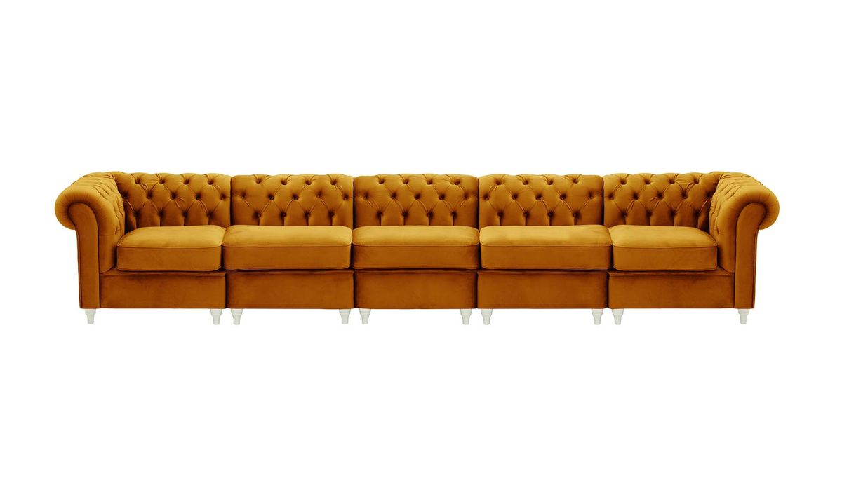 Chesterfield – Canapé Modulaire, moutarde - Velluto 8, Couleur des pieds: Blanc