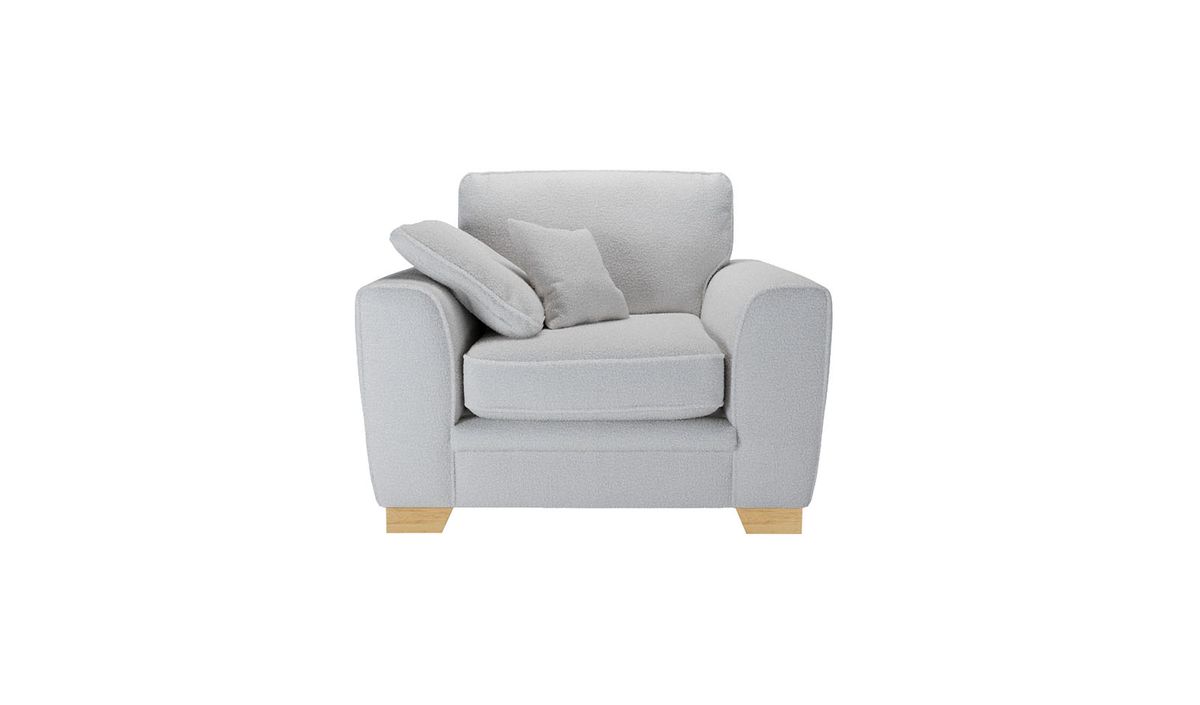 Fauteuil Ronay, Teddy dove - gris clair, Couleur des pieds: Chêne clair