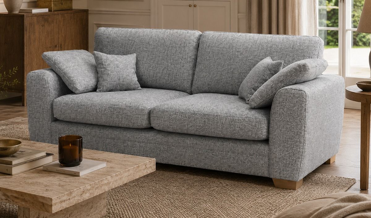 Ronay canapé trois places, Mid Boucle Grey - gris clair, Couleur des pieds: Chêne clair